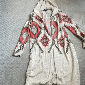 Aztec Pattern Hooded Cardigan Sweater